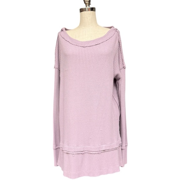 Free People We The Free North Shore Thermal Top Lilac Waffle Knit Medium EUC - Picture 3 of 9
